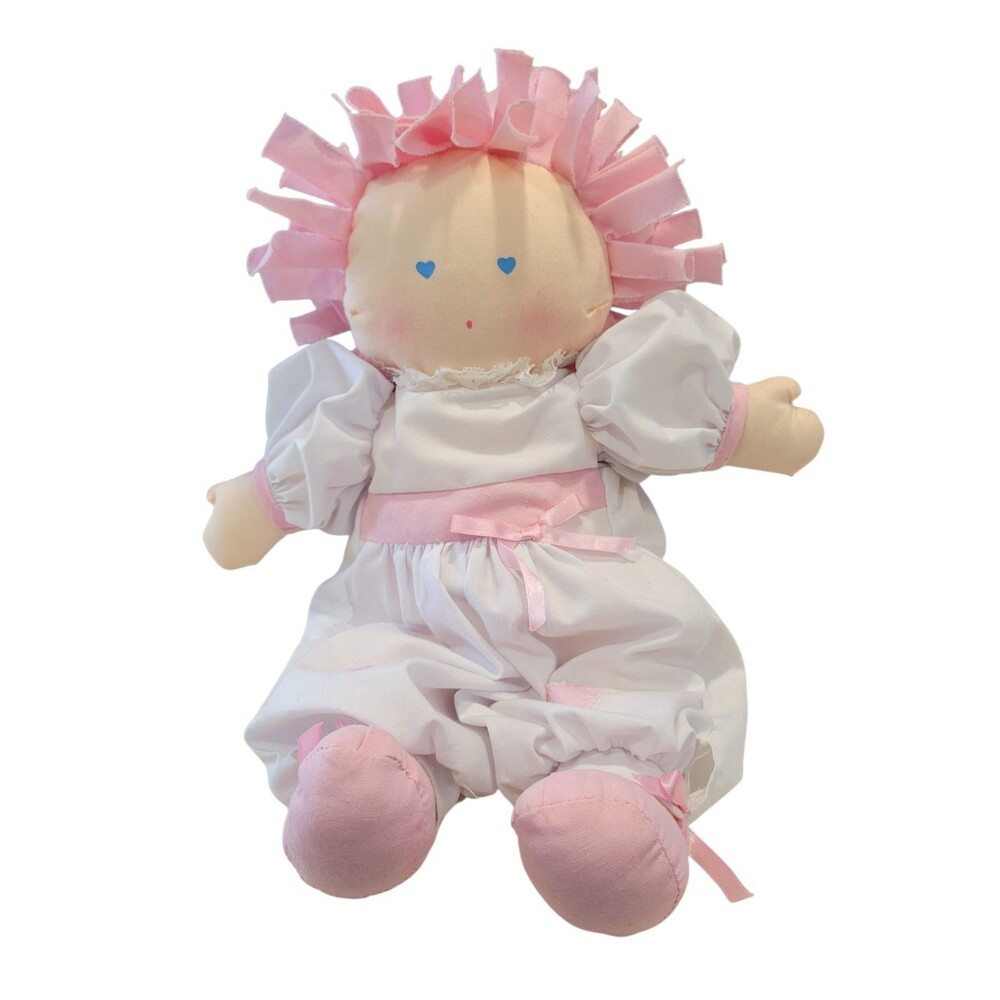 Vintage Eden Toys Baby Doll Rag Hair Painted Blue Heart Eyes Made In Philippines